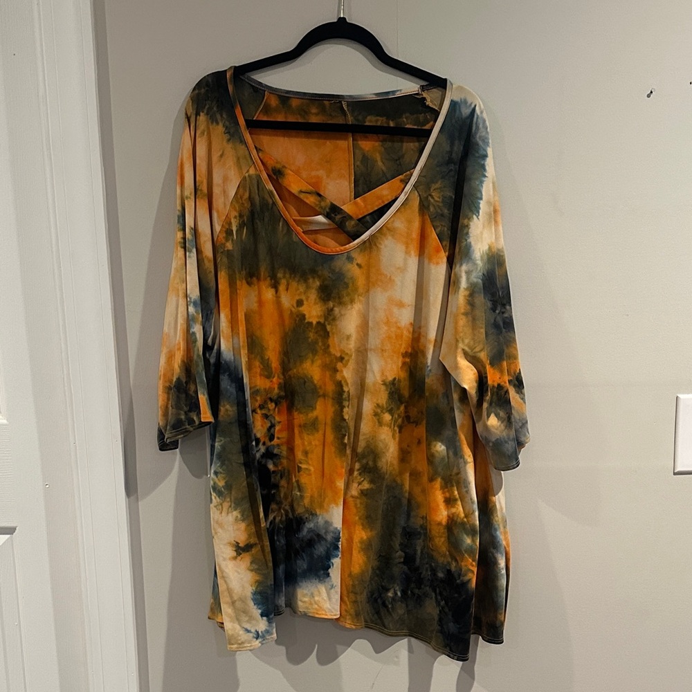 Vibrant Tie-Dye Tunic Top - Orange and Blue